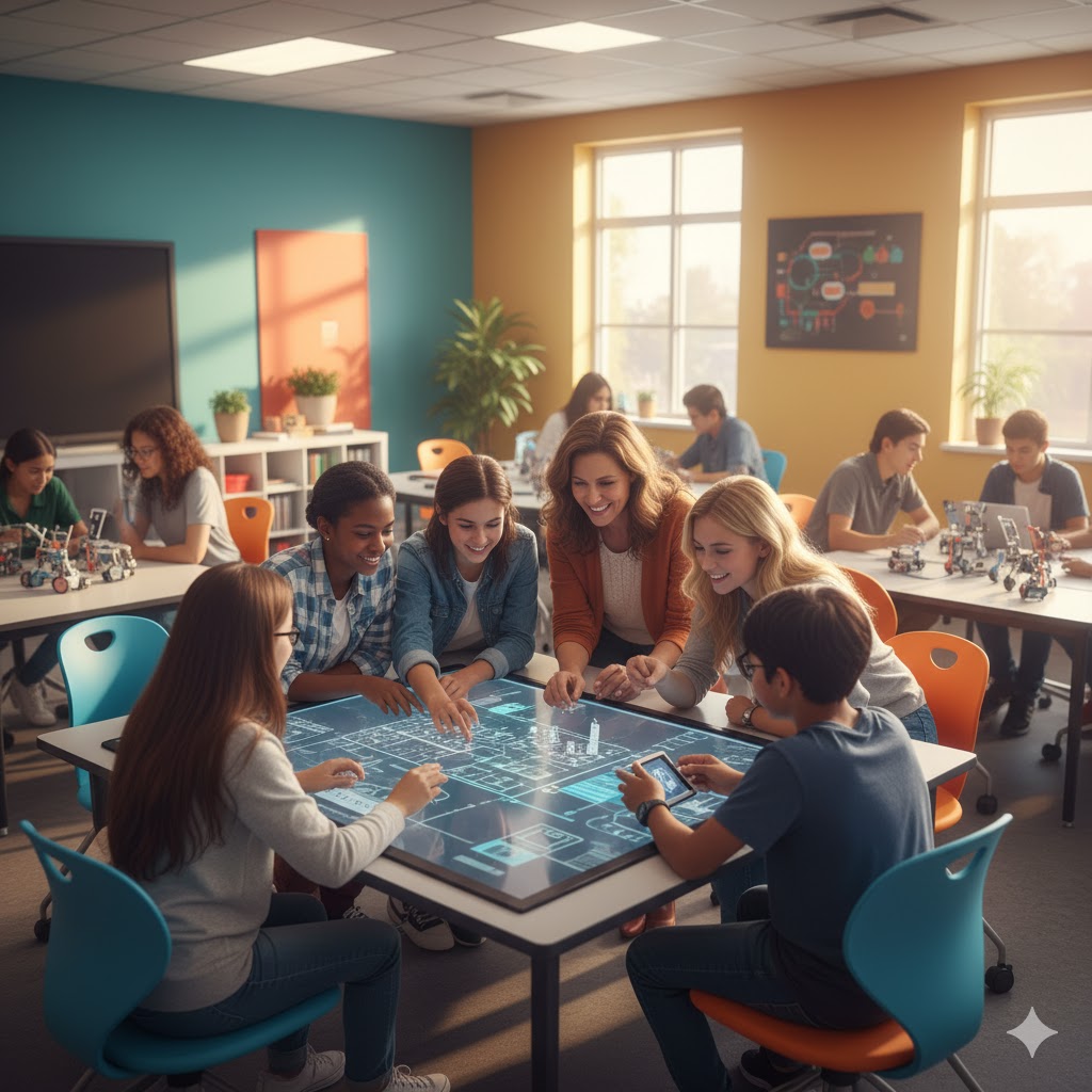 Clase moderna con pantallas interactivas